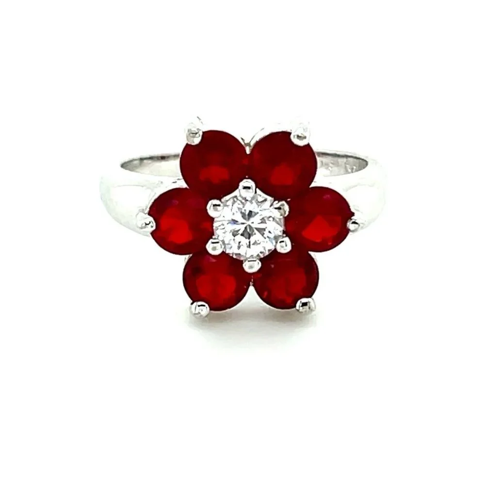 925‎ Silver Red/White Flower Ring